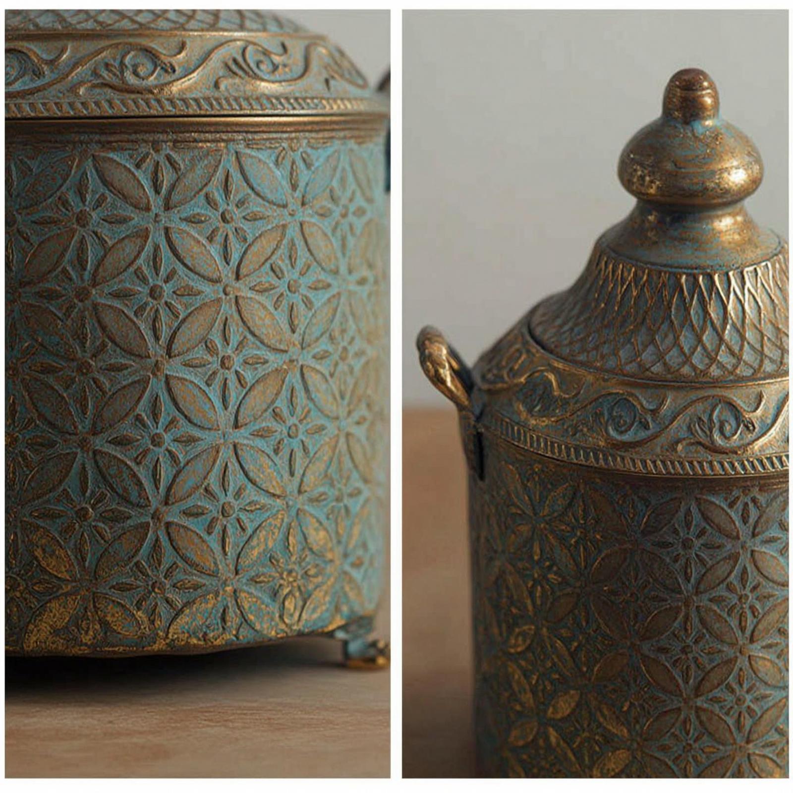Vase Decor - Dekoracyjny żelazny wazon, postarzana, złocona urna,
